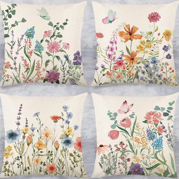 Decorative Throw Pillow Covers Multicolor Spring Summer Floral Farmhouse Decor - Picture 1 of 10